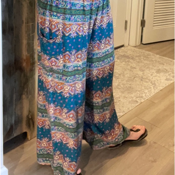 BOHO HIPPIE teal, purple, orange & cream pants wideleg, elastic waist & pockets! - Picture 8 of 9